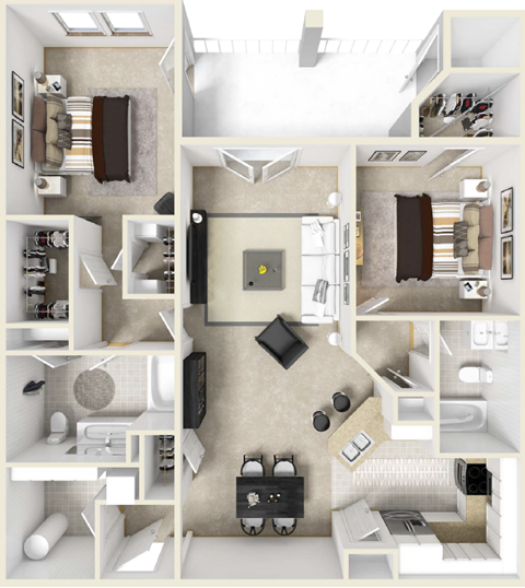 Floor plan for 2 beds, 2 baths, 1346 sqft